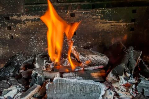 Bbq charcoal burning Stock Photos