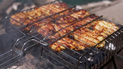 BBQ Chicken Closeup - Sizzling Stock Footage 293203695
