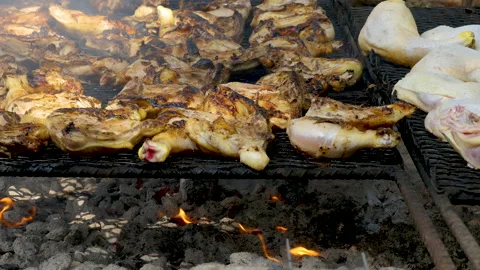 BBQ Chicken on grill Stock Footage 168088318
