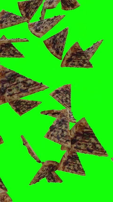 BBQ Chicken Pizza Slices Falling on Vertical Green Screen Video With Alpha Stock Footage 328927582