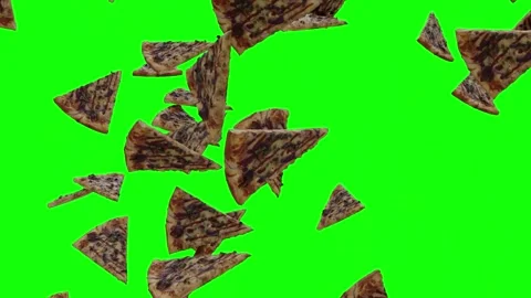 BBQ Chicken Pizza Slices Falling on Green Screen With Alpha Matte 4K Stock Footage 328927626