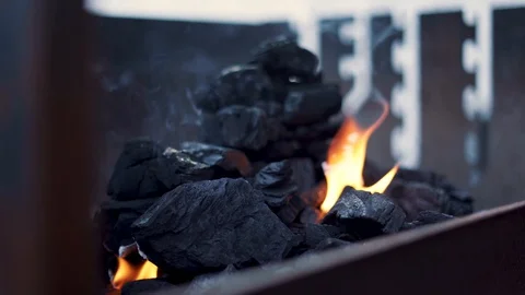BBQ Close Up Charcoal Stock Footage 128158876