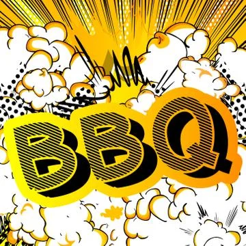 BBQ - Comic book style phrase on abstract background. Stock Illustration