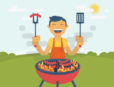 Backyard bbq grill design element. Smoking - Stock Illustration