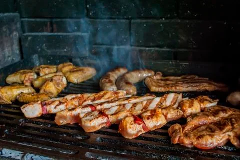 Bbq filled with mixed meat Stock Photos