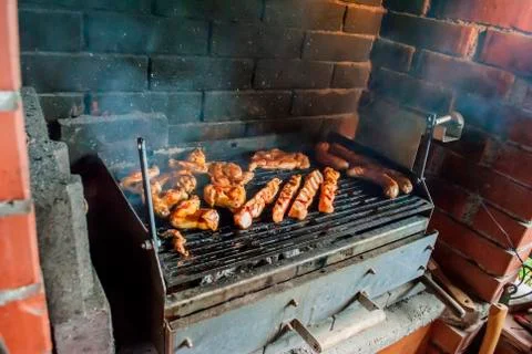 Bbq filled with mixed meat Stock Photos