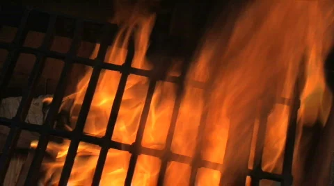 BBQ Fire Burning in Outdoor Grill Stock Footage