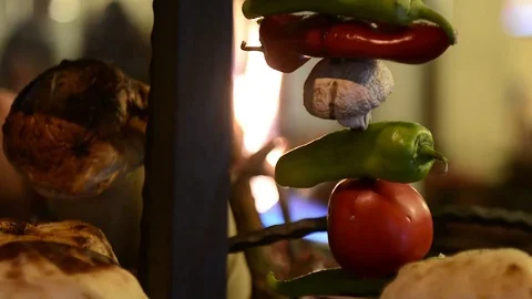 BBQ. food, cake, pots,roast, forest, meat, picnic Stock Footage 83117953