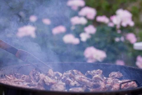 BBQ fork and lamb ribs cooking. Foto stock