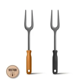 BBQ Fork Vector Illustration. Carving Fork Set, BBQ Fork with Wooden Handle and Stock Illustration