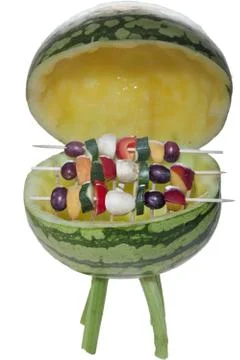 BBQ with fruit skewers -optional Stock Photos