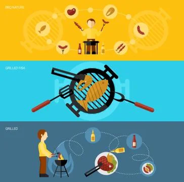 Bbq Grill Banner Set Illustrazione stock