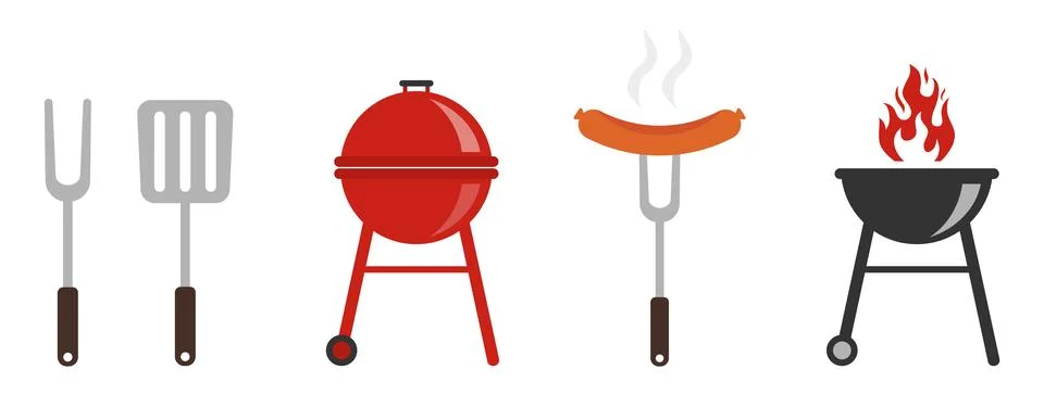 BBQ grill, BBQ set, BBQ with accessories. Vector, designer illustration Stock Illustration