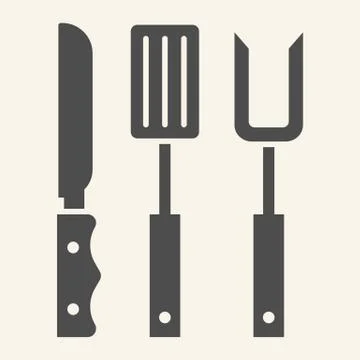 BBQ grill cutlery solid icon. Roasting utensil symbol, glyph style pictogram on Illustrazione stock