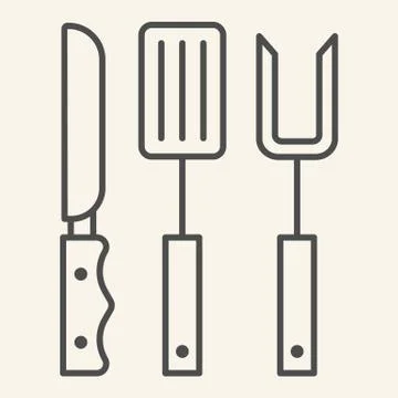 BBQ grill cutlery thin line icon. Roasting utensil symbol, outline style Illustrazione stock