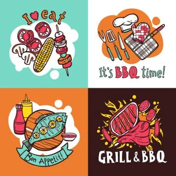 Bbq Grill Design Concept Set Ilustración de archivo
