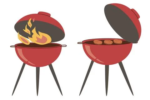 BBQ grill with fire and steaks. Stock Illustration