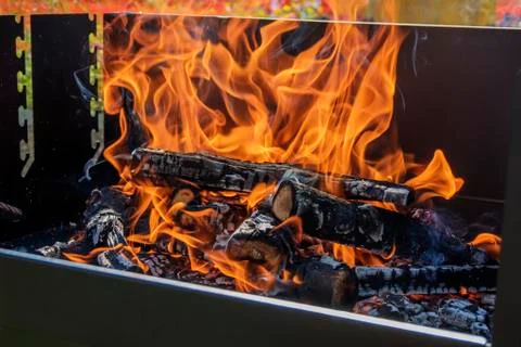 Bbq grill fire burning Stock Photos