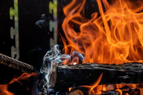 Bbq grill fire burning Stock Photos