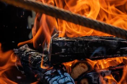 Bbq grill fire burning Stock Photos