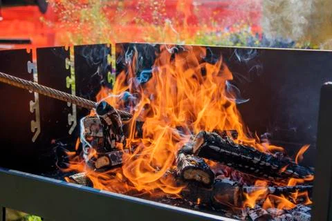 Bbq grill fire burning Stock Photos