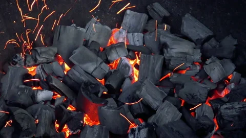 BBQ Grill, glowing coals and sparks. Stock Footage 140784313