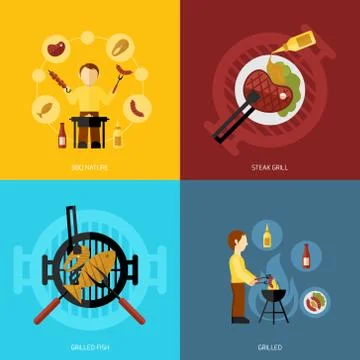 Bbq Grill Icon Flat Illustrazione stock