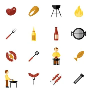 Bbq Grill Icon Flat Stock Illustration