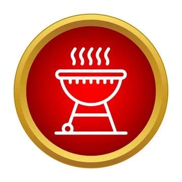 Bbq grill icon red button with steam Ilustração Stock