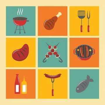 Bbq Grill Icons Flat Set Illustrazione stock