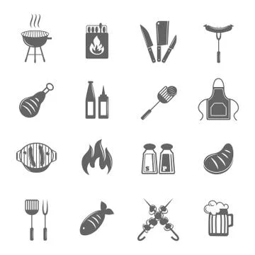 Bbq grill icons set Illustrazione stock