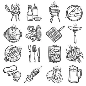 Bbq Grill Icons Set 스톡 일러스트