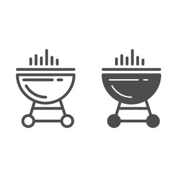 BBQ Grill line and solid icon, Summer concept, barbecue sign on white background Illustrazione stock