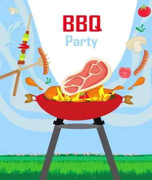 BBQ &amp; Grill. Poster Template with Grill Illustration Stock Illustration
