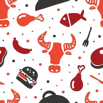BBQ Grill Seamless Pattern, Hot Barbecue Endless Repeating Print Can be Used for Stock Illustration