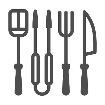 BBQ Grill Set line icon, BBQ concept, Roasting grill tools sign on white Stock Illustration
