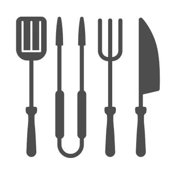 BBQ Grill Set solid icon, BBQ concept, Roasting grill tools sign on white Stock Illustration