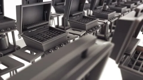 BBQ Grill with Side Burners Isolated Portable Stainless Steel BBQ Grillware Stock Footage 148487979