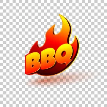 BBQ grill text with fire flames. Label, logo or banner design for restaurant on 스톡 일러스트