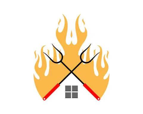 BBQ grill tool crossed with fire flame Illustration