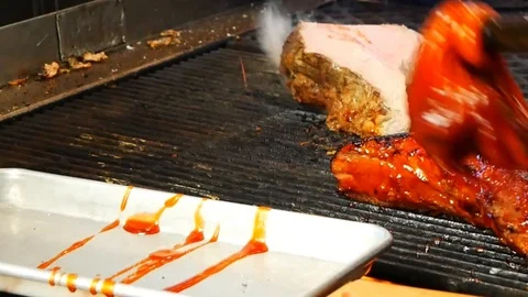 BBQ Grill Tri-Tip Bar-B-Que Sauce Smother Slather Stock Footage