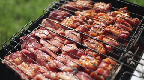 BBQ. Grilled meat ready for eating. Closeup Stock Footage 67653632