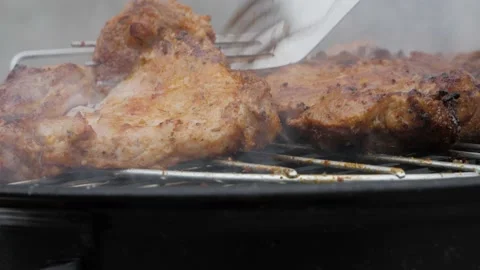Bbq grilled pork neck. Close-up Stock Footage 170306594