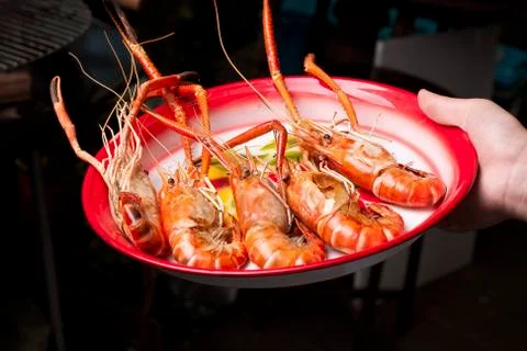 Bbq grilled prawns Stock Photos