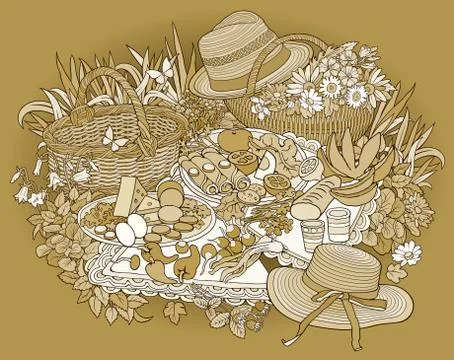 BBQ hand drawn vector doodles illustration. Stock Illustration