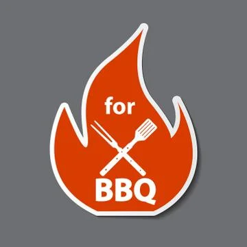 BBQ Icon Sticker with Grill Tools. Illustration Stock Illustration