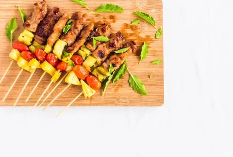 BBQ with ingredient on wood table Stock Photos
