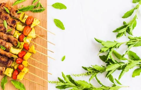 BBQ with ingredient on wood table Stock Photos