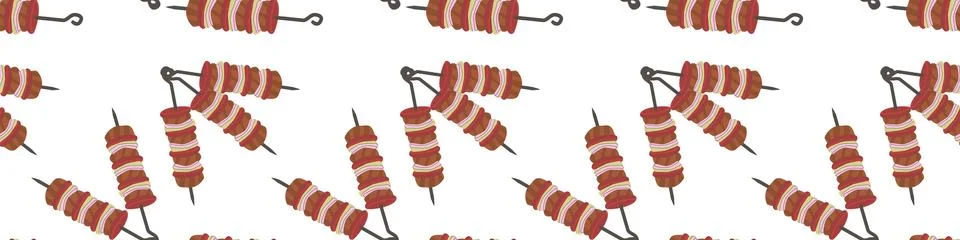 BBQ kebab seamless border pattern isolated on white Illustrazione stock
