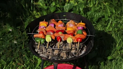 Bbq kebab at summer weekend Vidéo 63610830
